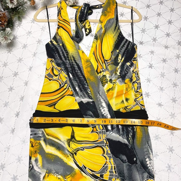 CACHE Yellow Canary Multi Print Halter Mini Dress - Picture 4 of 6